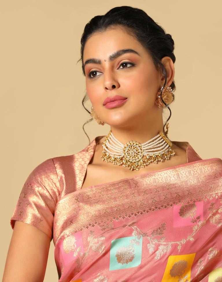 Coral Pink Banarasi Silk Saree | Leemboodi