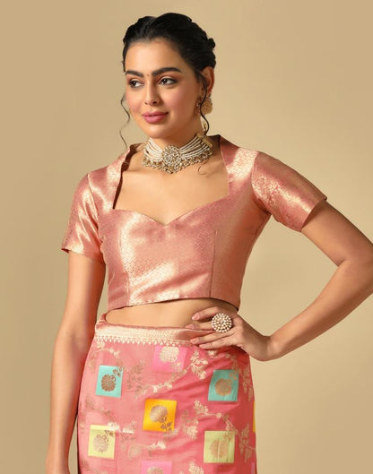 Coral Pink Banarasi Silk Saree | Leemboodi