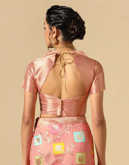 Coral Pink Banarasi Silk Saree | Leemboodi