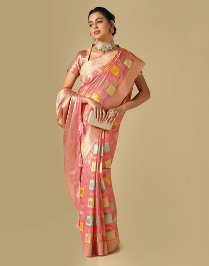Coral Pink Banarasi Silk Saree | Leemboodi