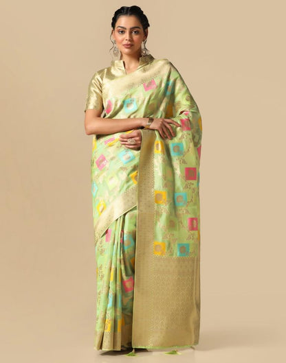 Pista Green Banarasi Silk Saree | Leemboodi