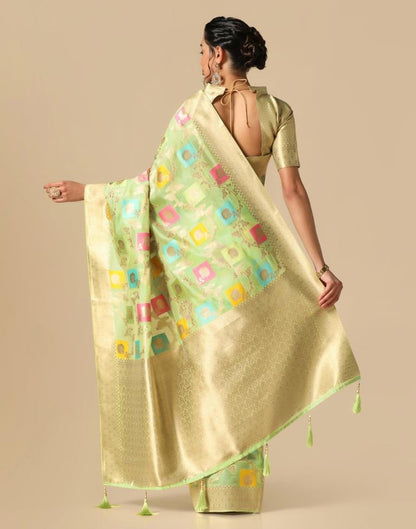 Pista Green Banarasi Silk Saree | Leemboodi