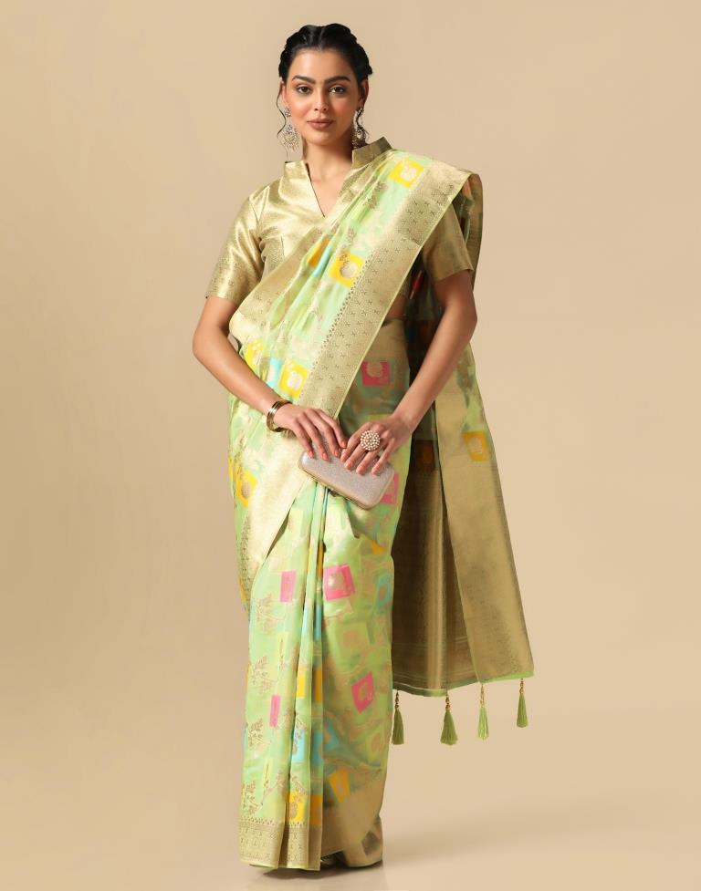 Pista Green Banarasi Silk Saree | Leemboodi