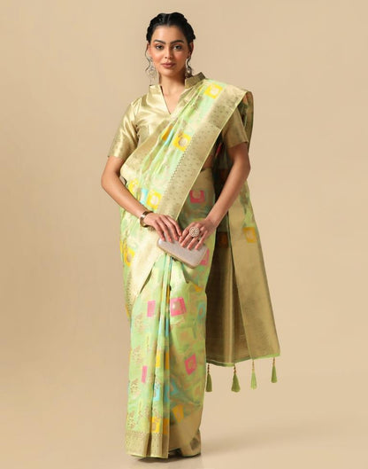 Pista Green Banarasi Silk Saree | Leemboodi