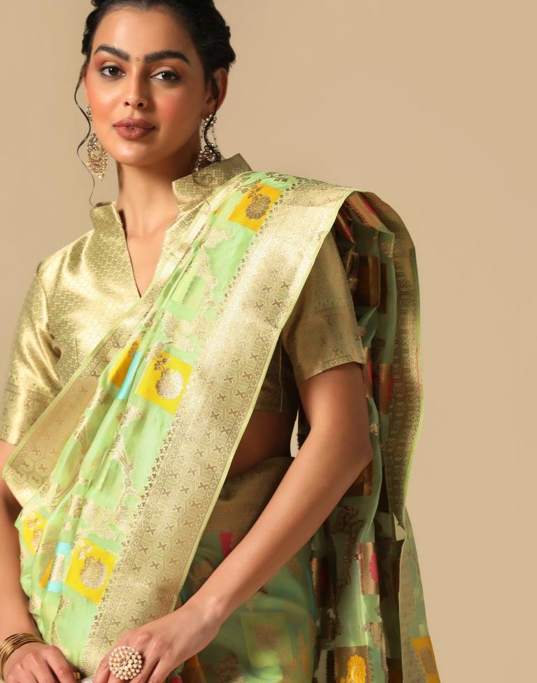 Pista Green Banarasi Silk Saree | Leemboodi