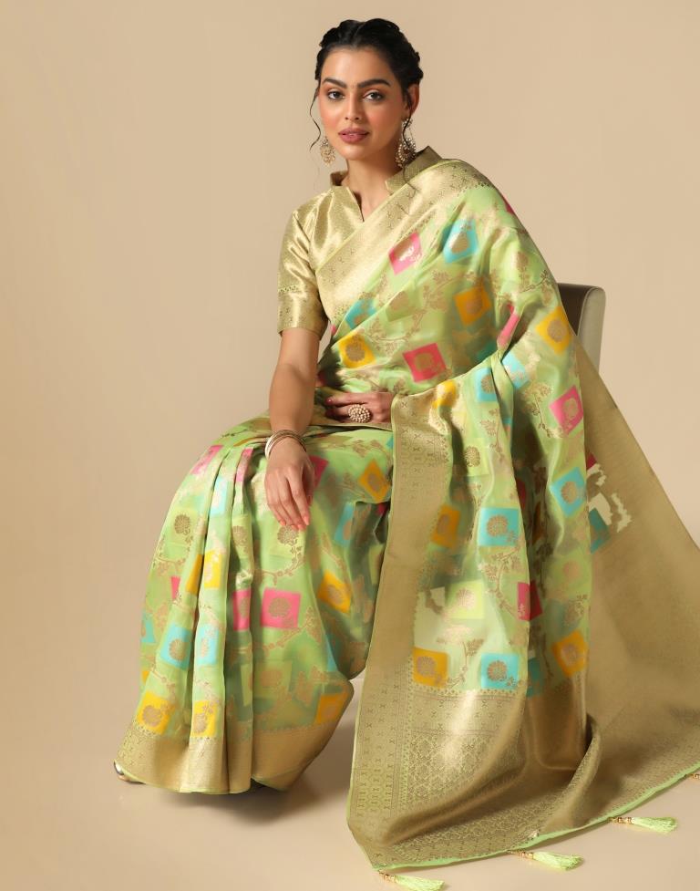Pista Green Banarasi Silk Saree | Leemboodi
