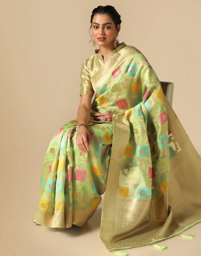 Pista Green Banarasi Silk Saree | Leemboodi