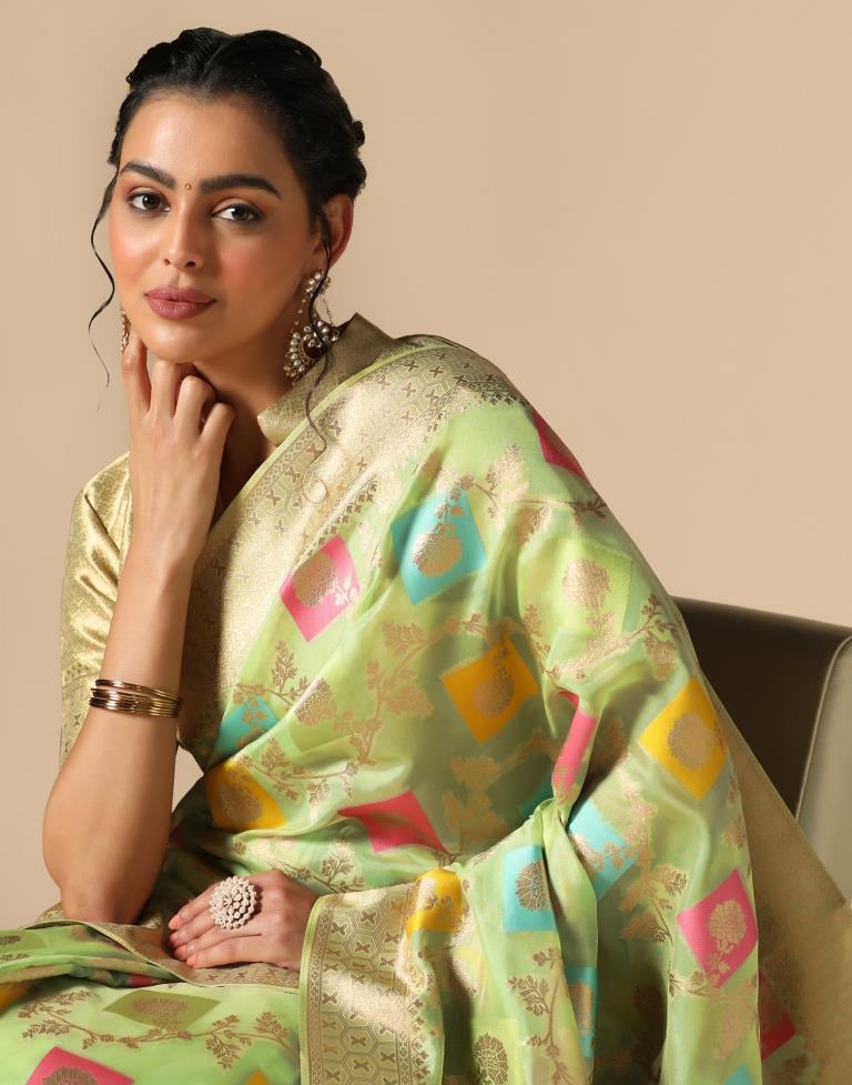 Pista Green Banarasi Silk Saree | Leemboodi