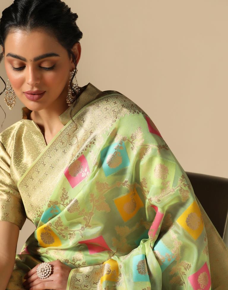 Pista Green Banarasi Silk Saree | Leemboodi