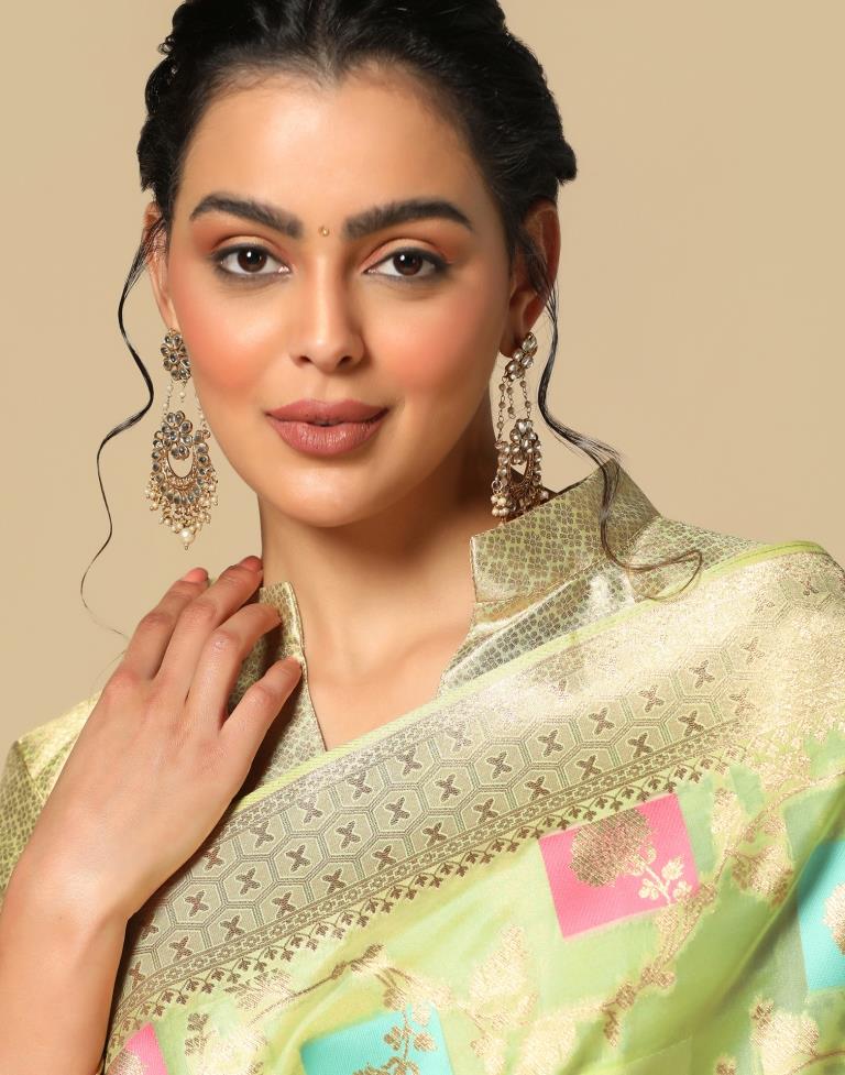 Pista Green Banarasi Silk Saree | Leemboodi