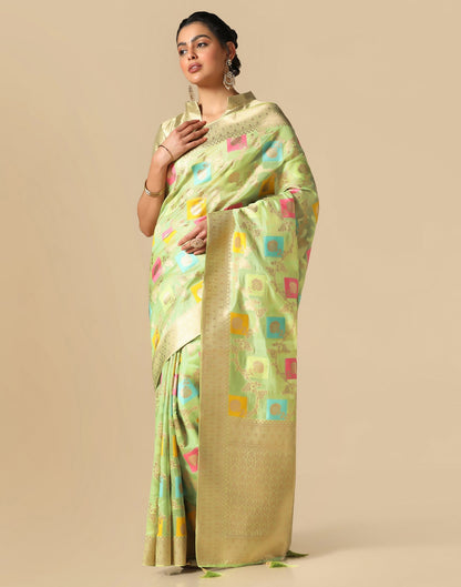 Pista Green Banarasi Silk Saree | Leemboodi