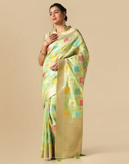 Pista Green Banarasi Silk Saree | Leemboodi