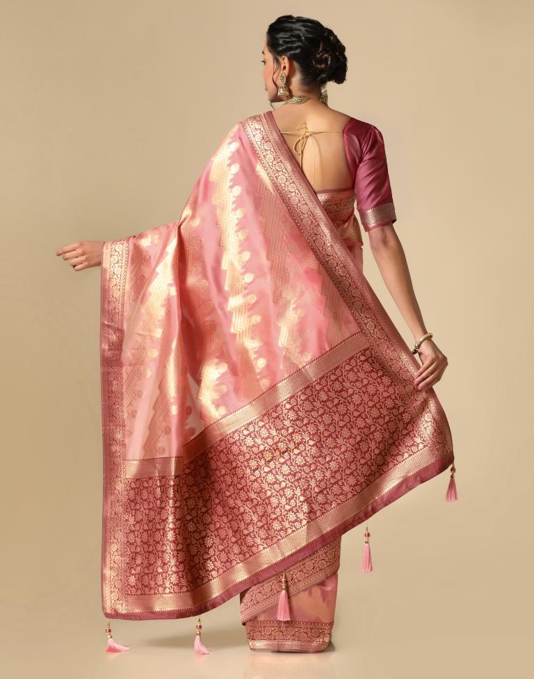 Coral Pink Banarasi Silk Saree | Leemboodi