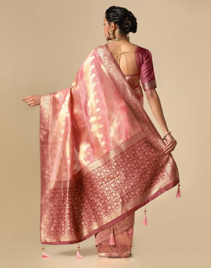 Coral Pink Banarasi Silk Saree | Leemboodi