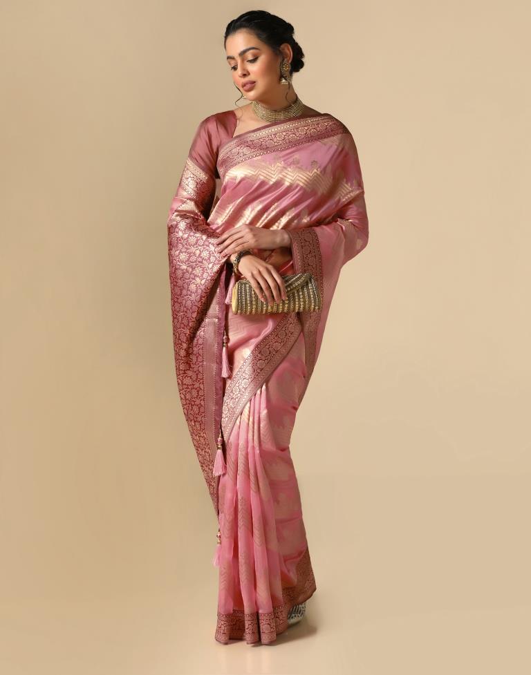 Coral Pink Banarasi Silk Saree | Leemboodi