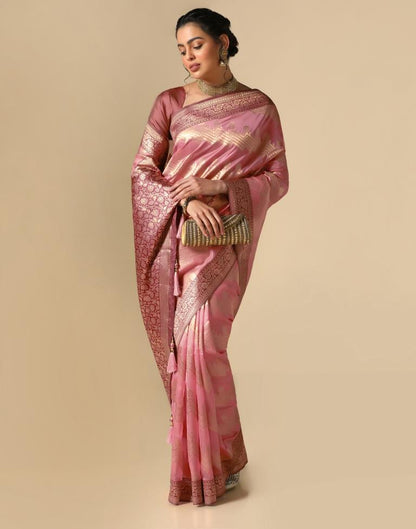 Coral Pink Banarasi Silk Saree | Leemboodi