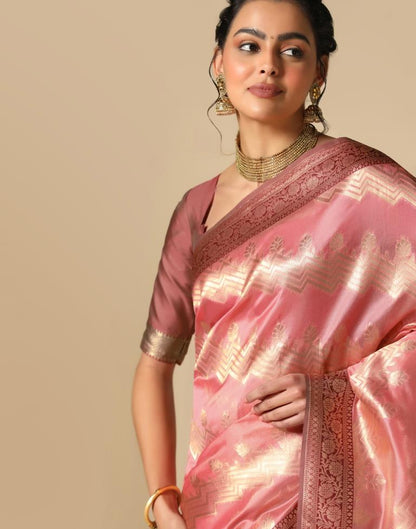 Coral Pink Banarasi Silk Saree | Leemboodi