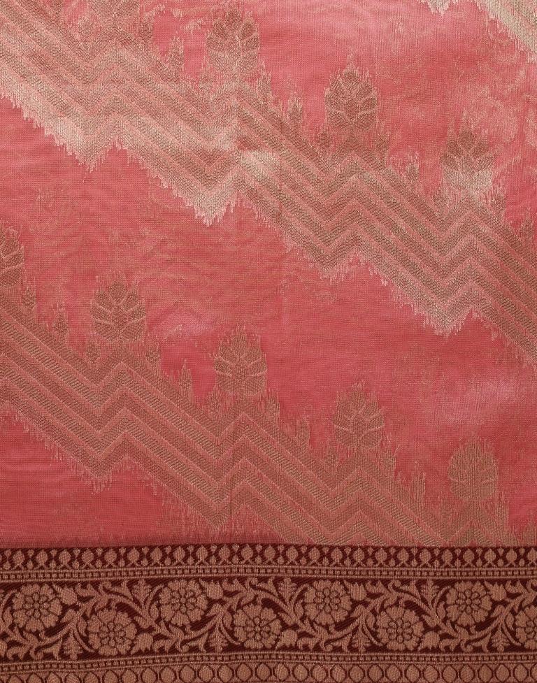 Coral Pink Banarasi Silk Saree | Leemboodi