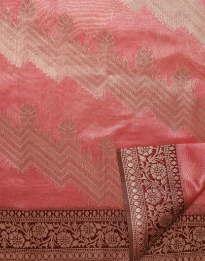 Coral Pink Banarasi Silk Saree | Leemboodi