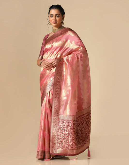 Coral Pink Banarasi Silk Saree | Leemboodi