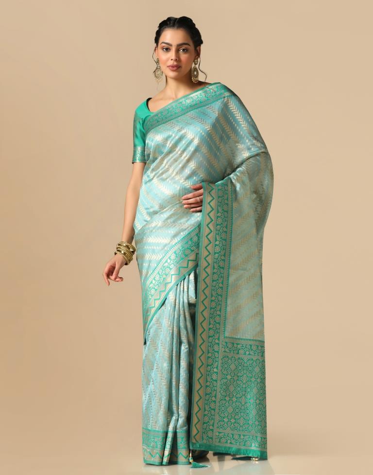 Sky Blue Banarasi Silk Saree | Leemboodi