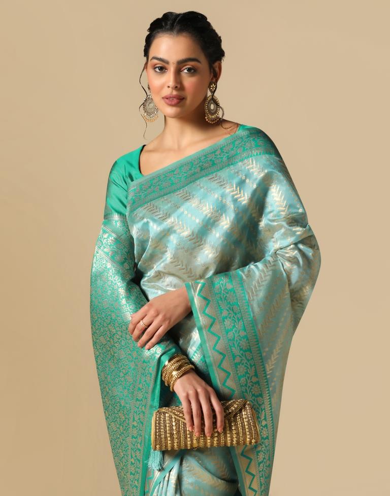 Sky Blue Banarasi Silk Saree | Leemboodi