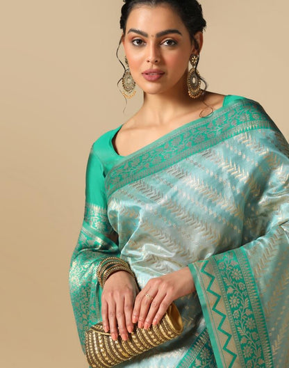 Sky Blue Banarasi Silk Saree | Leemboodi