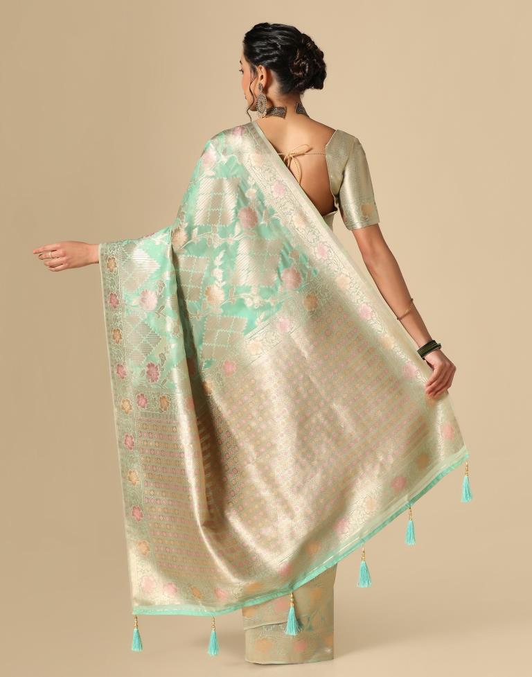 Mint Green Banarasi Silk Saree | Leemboodi