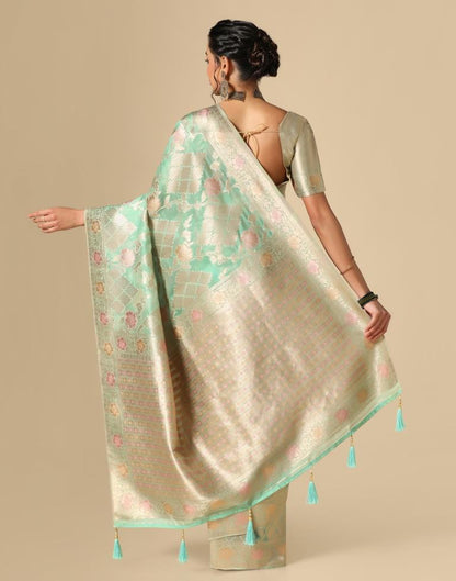 Mint Green Banarasi Silk Saree | Leemboodi