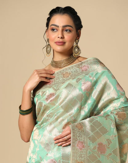 Mint Green Banarasi Silk Saree | Leemboodi