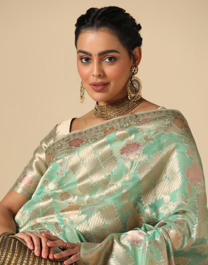 Mint Green Banarasi Silk Saree | Leemboodi
