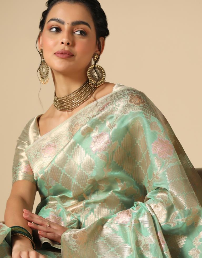 Mint Green Banarasi Silk Saree | Leemboodi