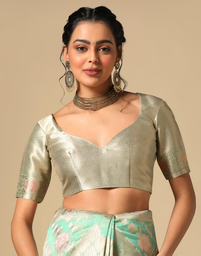 Mint Green Banarasi Silk Saree | Leemboodi