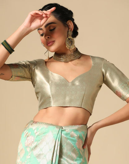 Mint Green Banarasi Silk Saree | Leemboodi