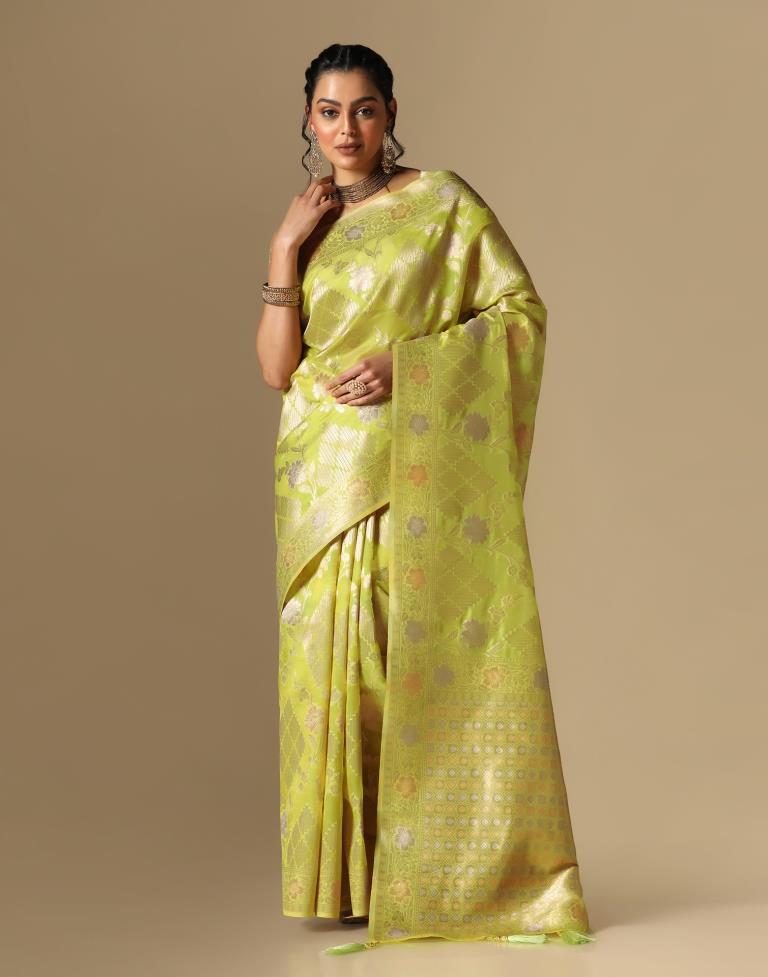 Olive Green Banarasi Silk Saree | Leemboodi