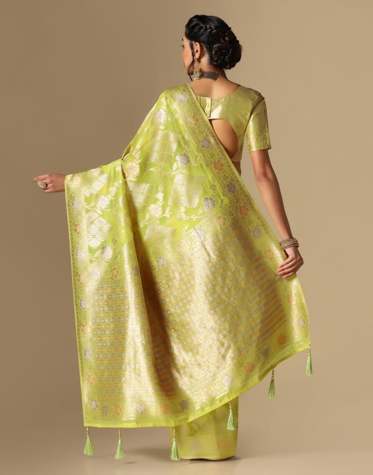 Olive Green Banarasi Silk Saree | Leemboodi
