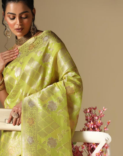 Olive Green Banarasi Silk Saree | Leemboodi