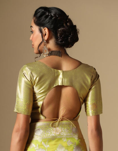 Olive Green Banarasi Silk Saree | Leemboodi