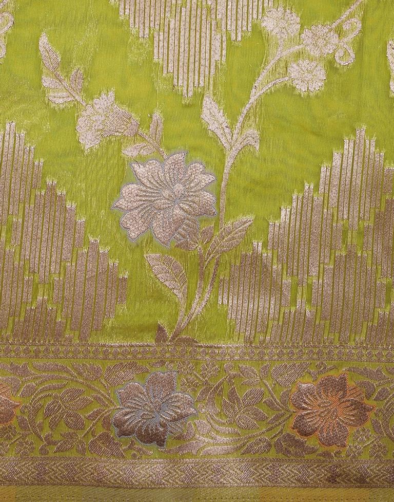 Olive Green Banarasi Silk Saree | Leemboodi