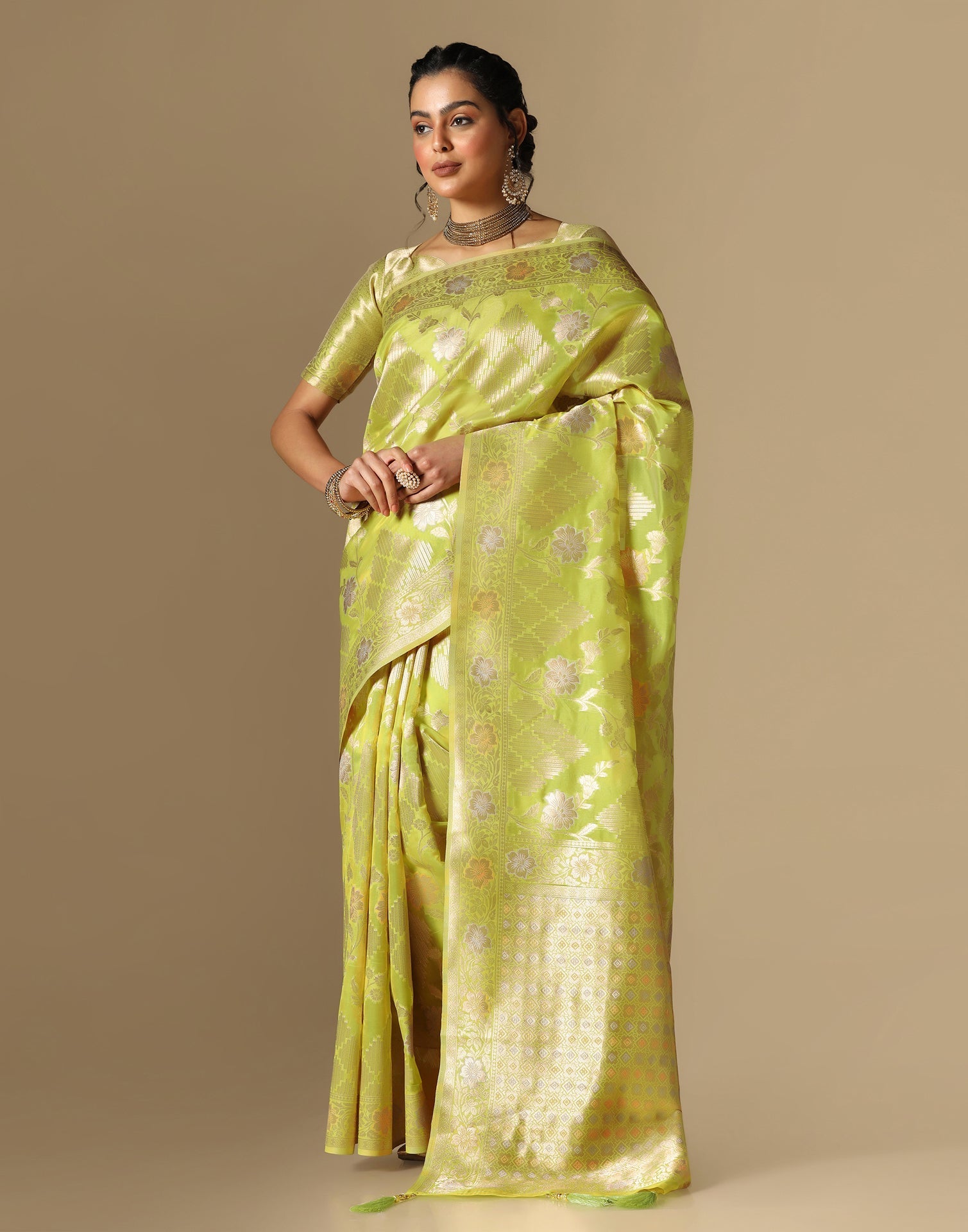 Olive Green Banarasi Silk Saree | Leemboodi