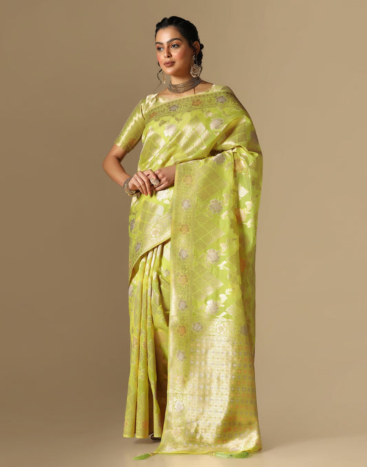Olive Green Banarasi Silk Saree | Leemboodi