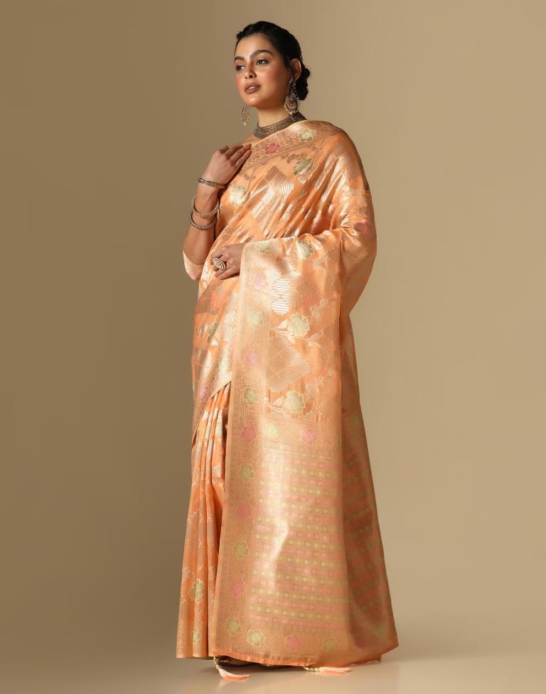 Light Orange Banarasi Silk Saree | Leemboodi