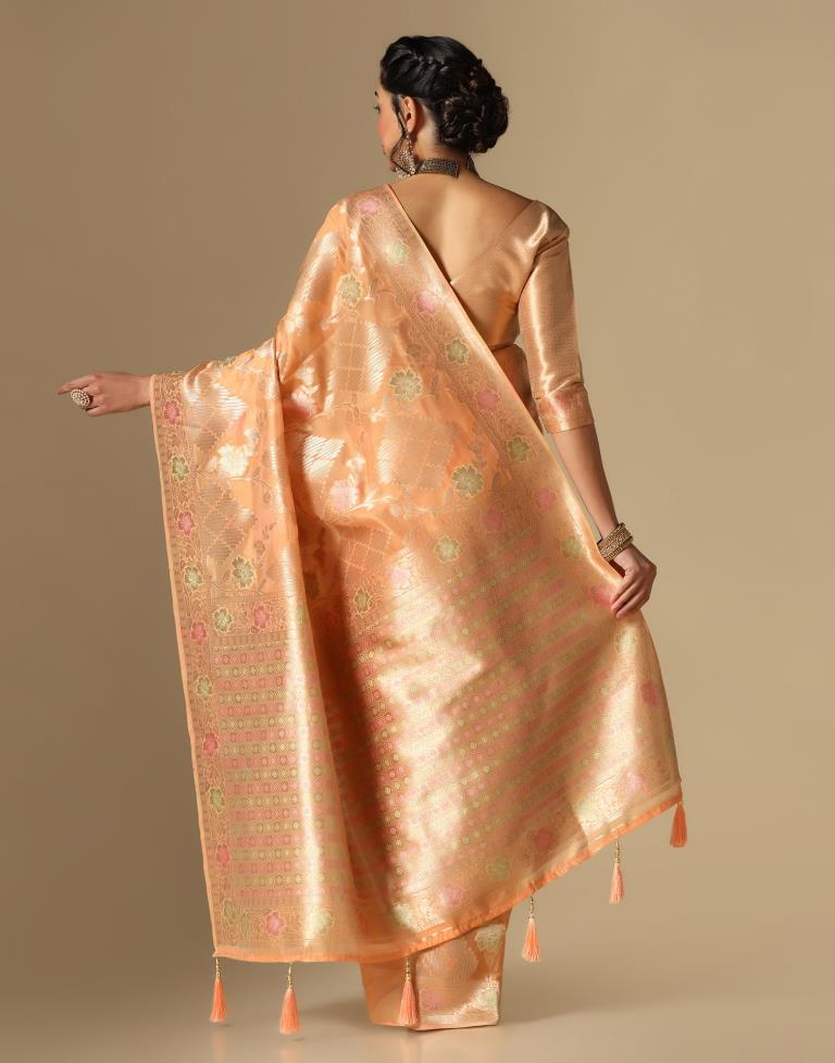 Light Orange Banarasi Silk Saree | Leemboodi