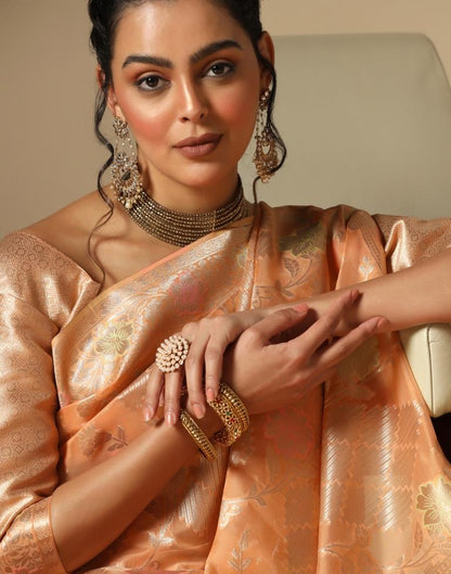 Light Orange Banarasi Silk Saree | Leemboodi