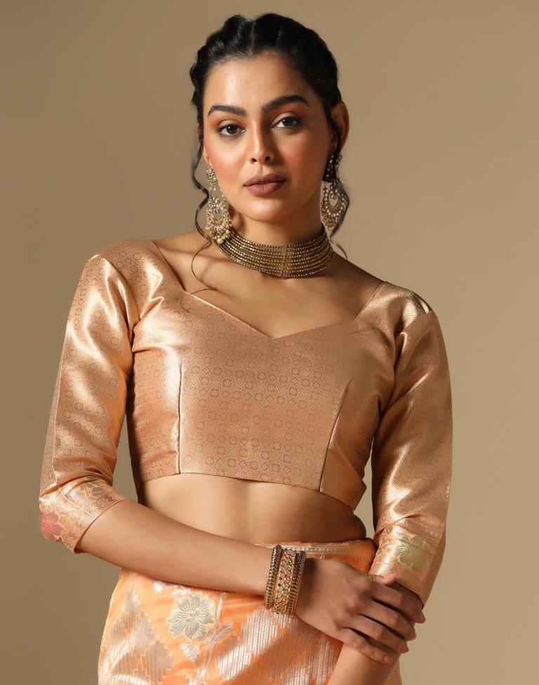 Light Orange Banarasi Silk Saree | Leemboodi