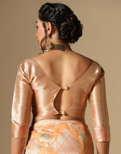 Light Orange Banarasi Silk Saree | Leemboodi