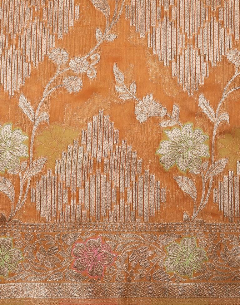 Light Orange Banarasi Silk Saree | Leemboodi