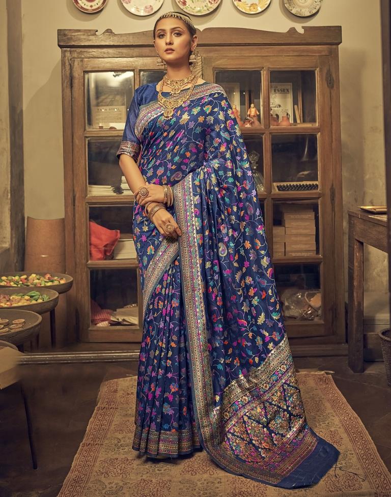 Navy Blue Cotton Saree | Leemboodi