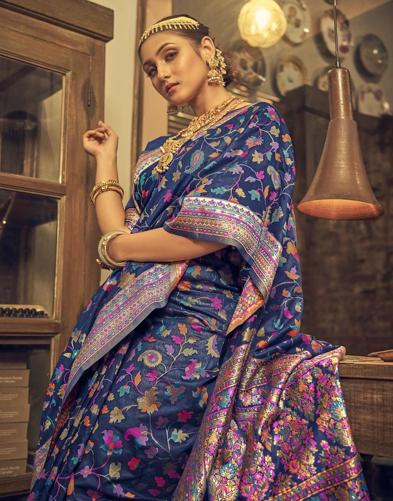 Navy Blue Cotton Saree | Leemboodi