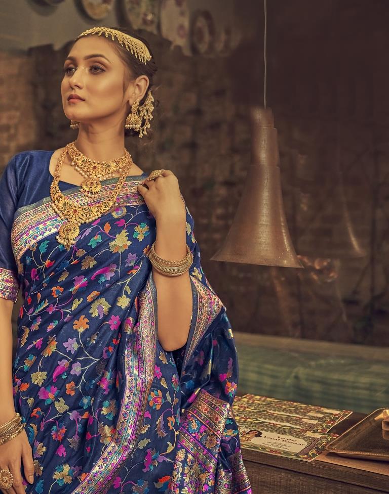 Navy Blue Cotton Saree | Leemboodi